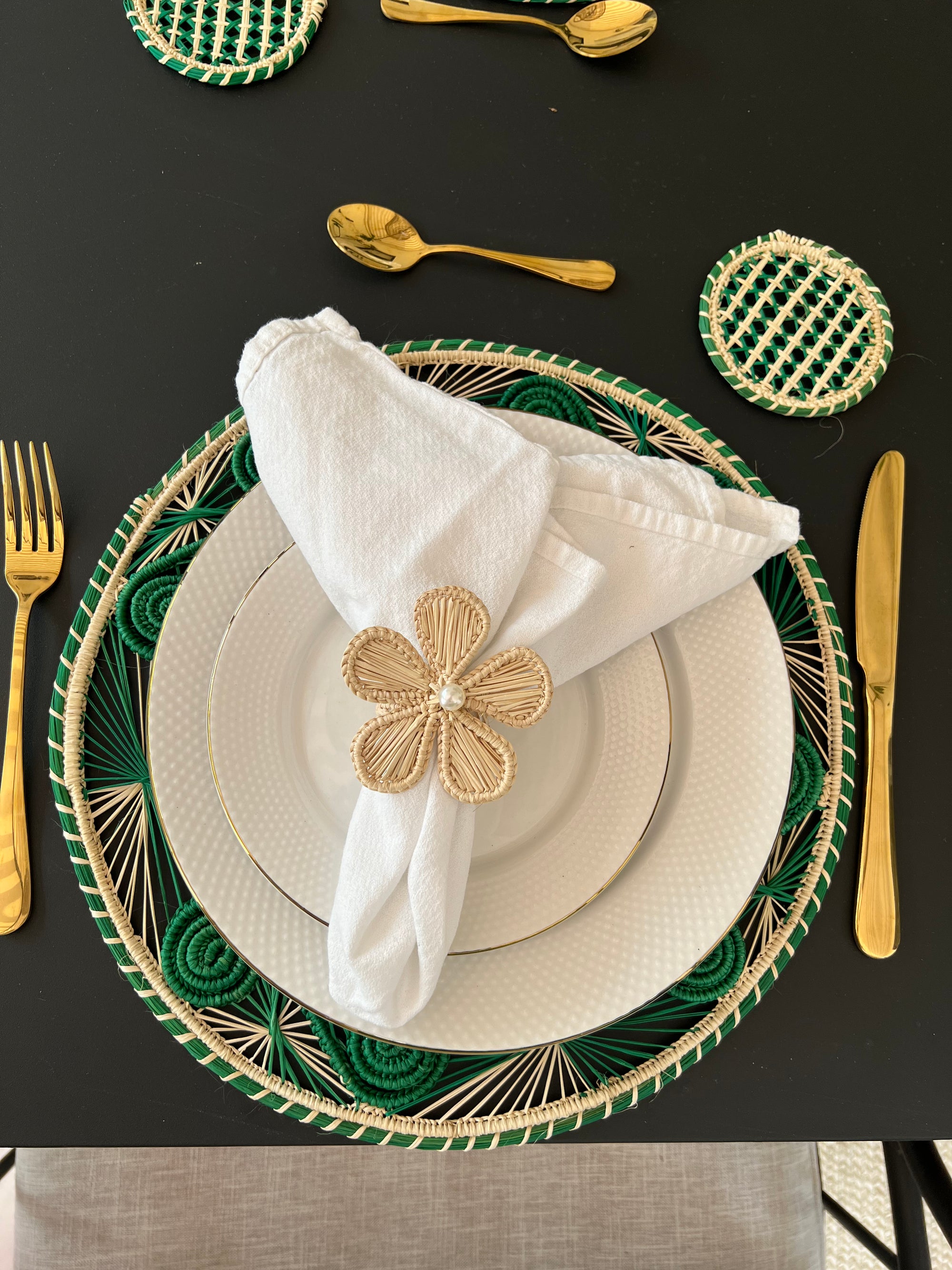 Iraca Green Placemats with Coaster